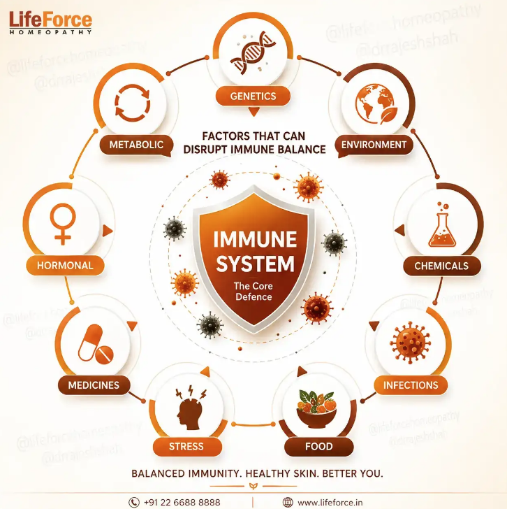 Infographic showing factors that may affect the immune system in chronic skin diseases